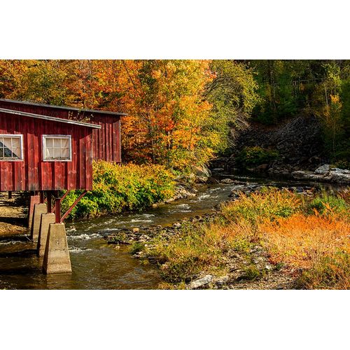 Jones, Allison 아티스트의 USA-Vermont-Stowe-red mill on Little River as it flows south of Stowe to Winooski River-fall foliage작품입니다.